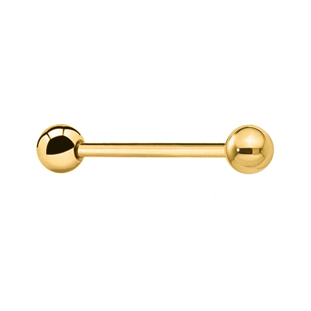 14K Real Gold Straight Barbell with Screw Balls 