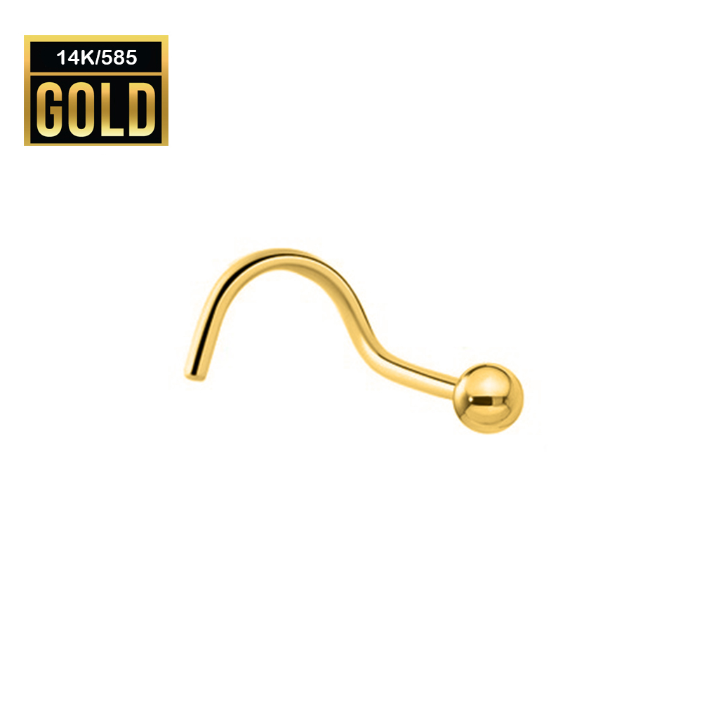 14K Real Gold Nose Spiral with Ball - 23GA(0.6mm) 