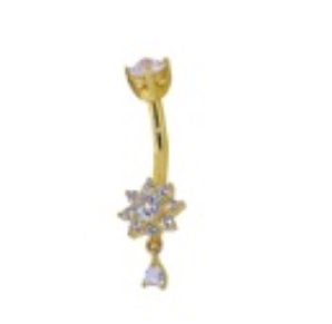 14K Real Gold Bananbell Flower With Prong Stetted With Zirconia 14GA(1.6mm-9mm)