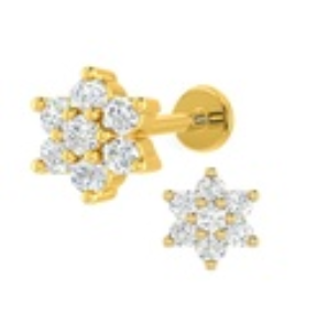 14K Real Gold Internally Flower Labret With Cubic Zirconia 16GA(1.2mm) - 6mm