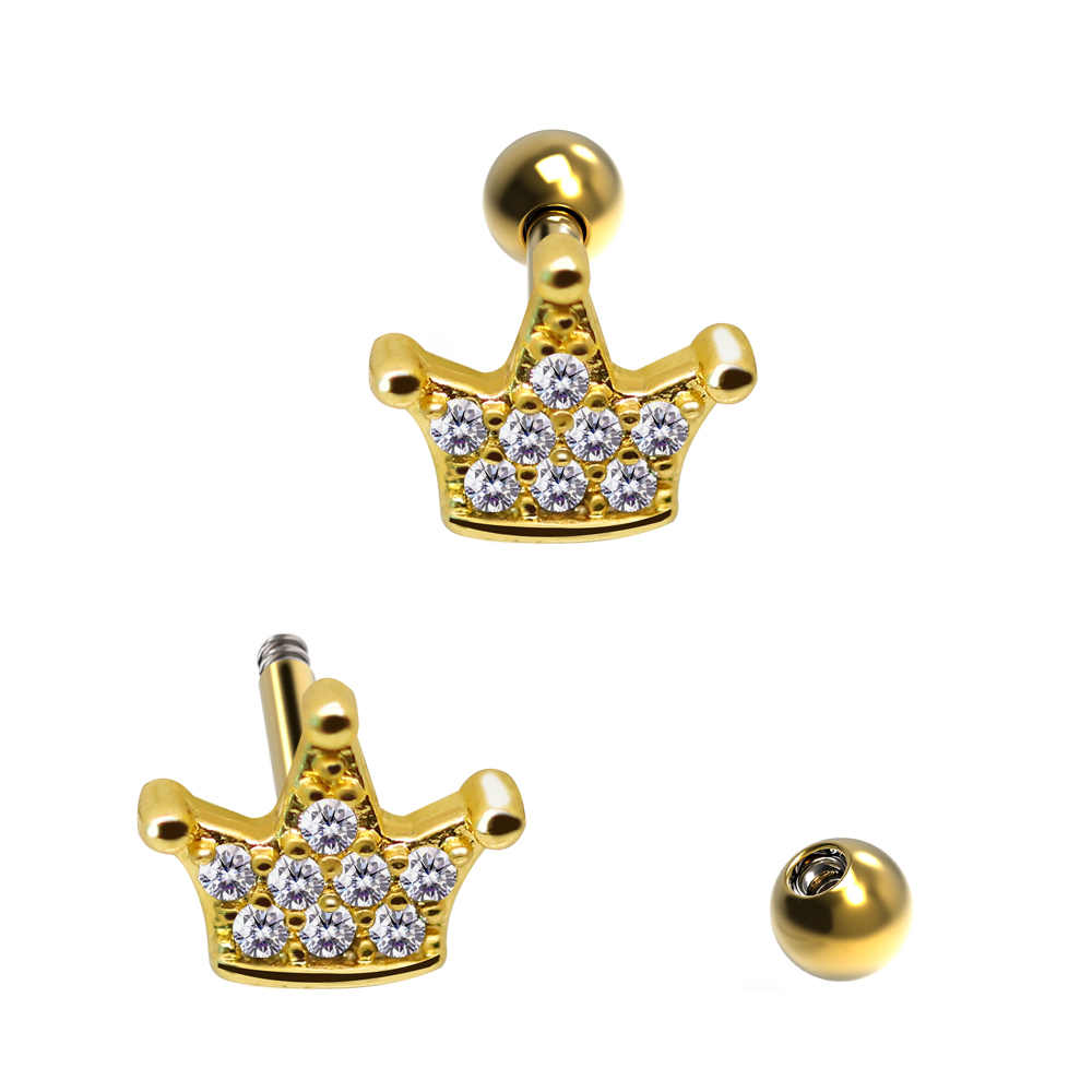 Barbell in Crown Brass Design with Crystals