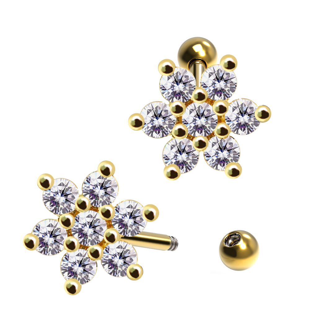 Barbell in Flower Design  with Crystals