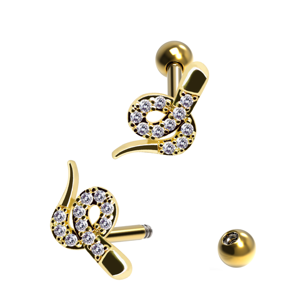  Barbell in Snake Design  with Crystals