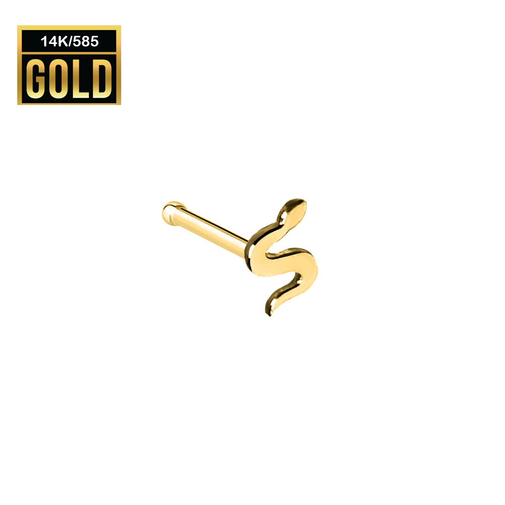 14K Real Gold Nose Stud with Snake Design - 23GA(0.6mm) 