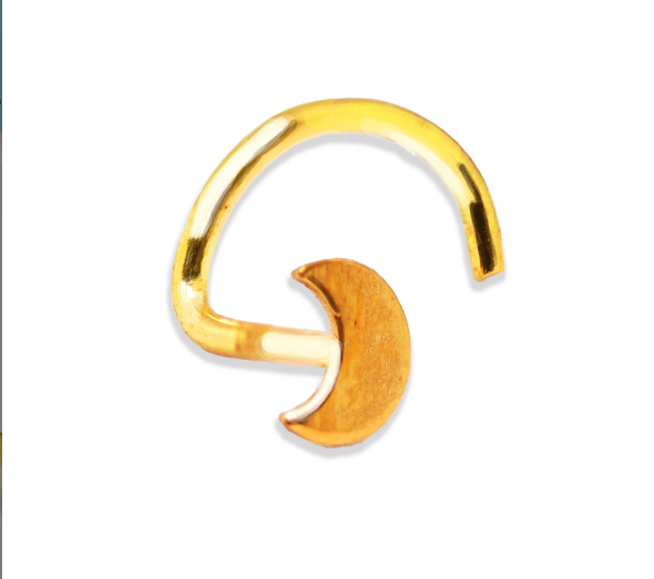 18K Real Gold Nose Spiral with Moon Design - 23GA(0.6mm)