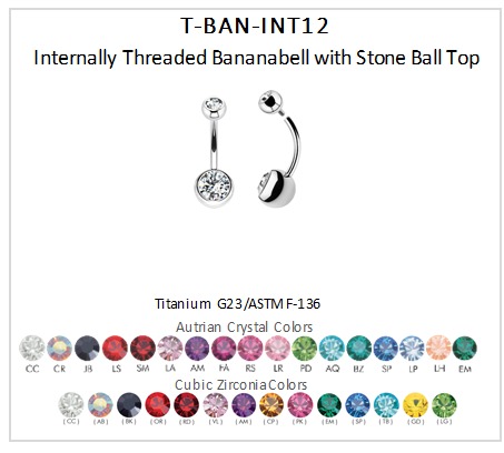 Titanium G23/ASTM F-136 Internally Threaded Bananabell with Different Size of Crystal Balls