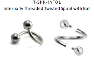 Steel 316L Internally Threaded Twisted Spiral With Ball 