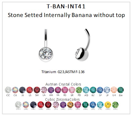 Steel 316L Stone Setted Internally Banana without Top 