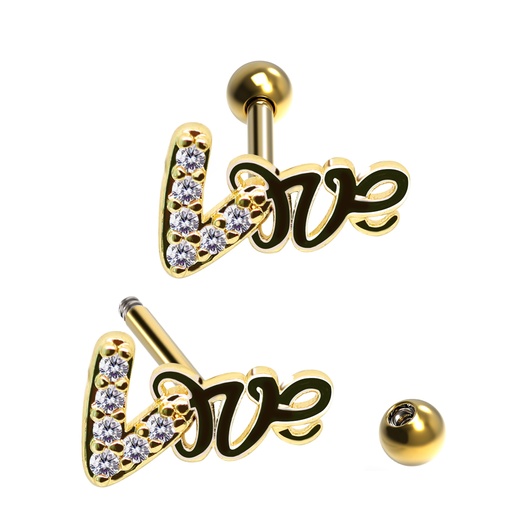  Barbell in Love Brass Design with Crystals