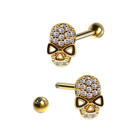 Barbell in Skull Design with Crystals 