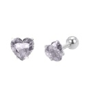 Barbell with Heart Cubic Zirconia (Prong Setting)