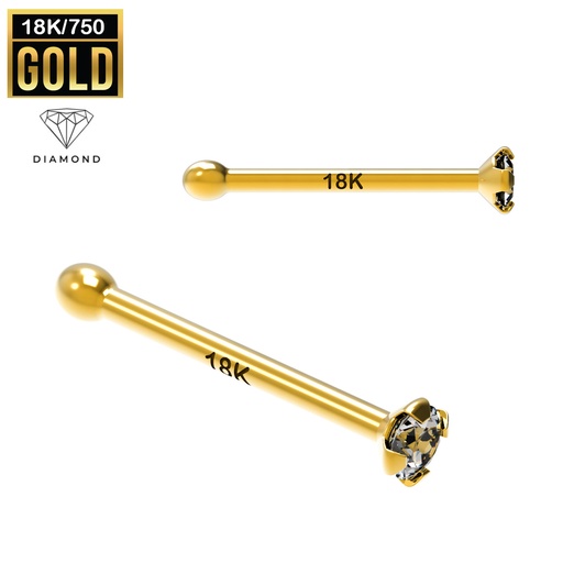 18K Real Gold Nose Stud with Diamond (Prong Setting) - 23GA(0.6mm)