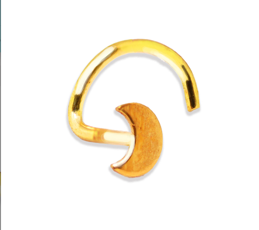 14K Real Gold Nose Spiral with Moon Design - 23GA(0.6mm)