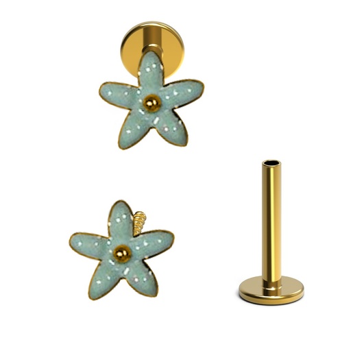 14K Real Gold Push In Labret Flower with Enamel Painted Petals  