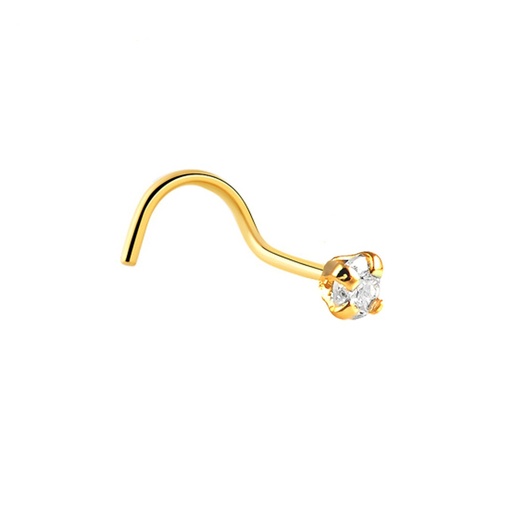 18K Real Gold Nose Spiral with Real Diamond (Prong Setting) - 23GA(0.6mm) 