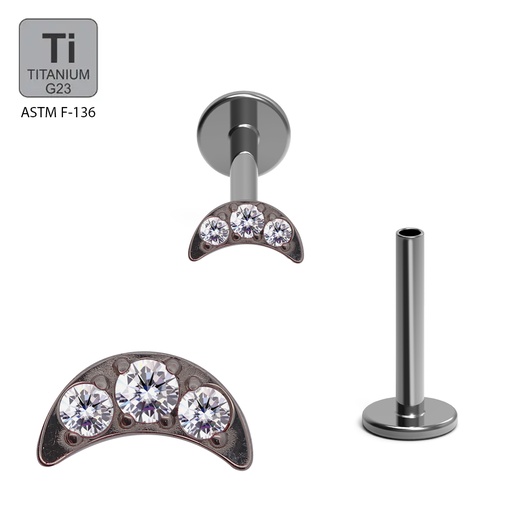 ASTM F136 Titanium G23 Internally Threaded Labret With CZ Paved Moon Shape Top