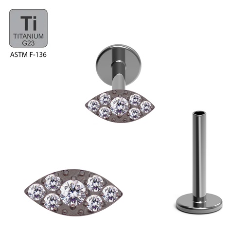 ASTM F136 Titanium G23 Internally Threaded Labret With CZ Paved Marquise Top