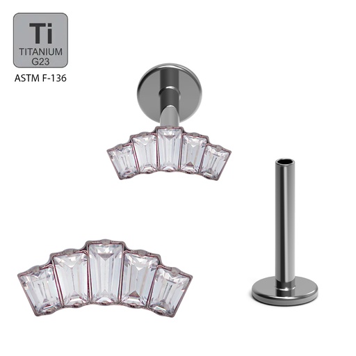 ASTM F136 Titanium G23 Internally Threaded Labret With 4 Oblong CZ Blaze Set Curve Top