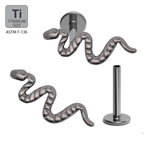 ASTM F136 Titanium G23 Internally Threaded Labret With High Polished Snake 