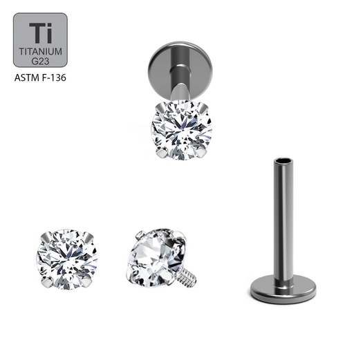 ASTM F136 Titanium G23 Internally Threaded Labret With CZ