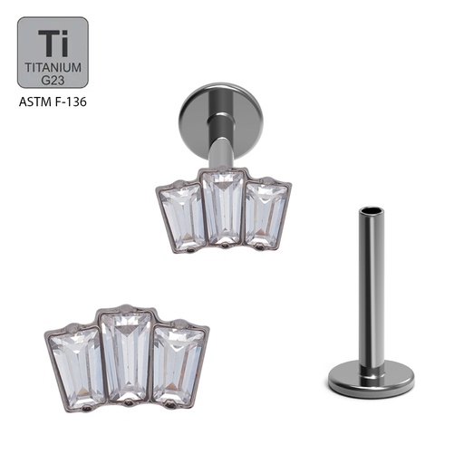 ASTM F136 Titanium G23 Internally Threaded Labret with 3 Rectangle Top