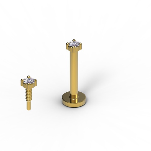 14K Real Gold Internally Threaded Labret with Stone  