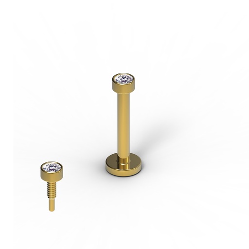 18K Real Gold Internally Threaded Labret with Stone   