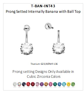 Steel 316L Prong Setted Internally Banana With Ball Top  